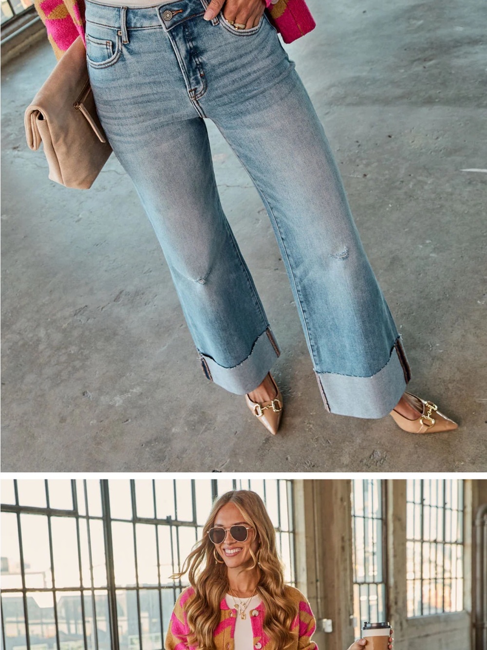 Wide-Leg Cuff Jeans - Women's